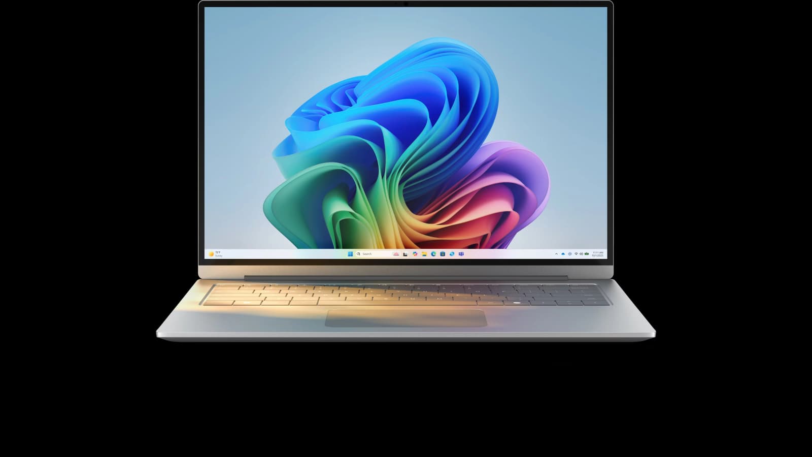 Microsoft Windows 11 — moderner Desktop mit zentriertem Startmenü, abgerundeten Fenstern und Snap-Layouts